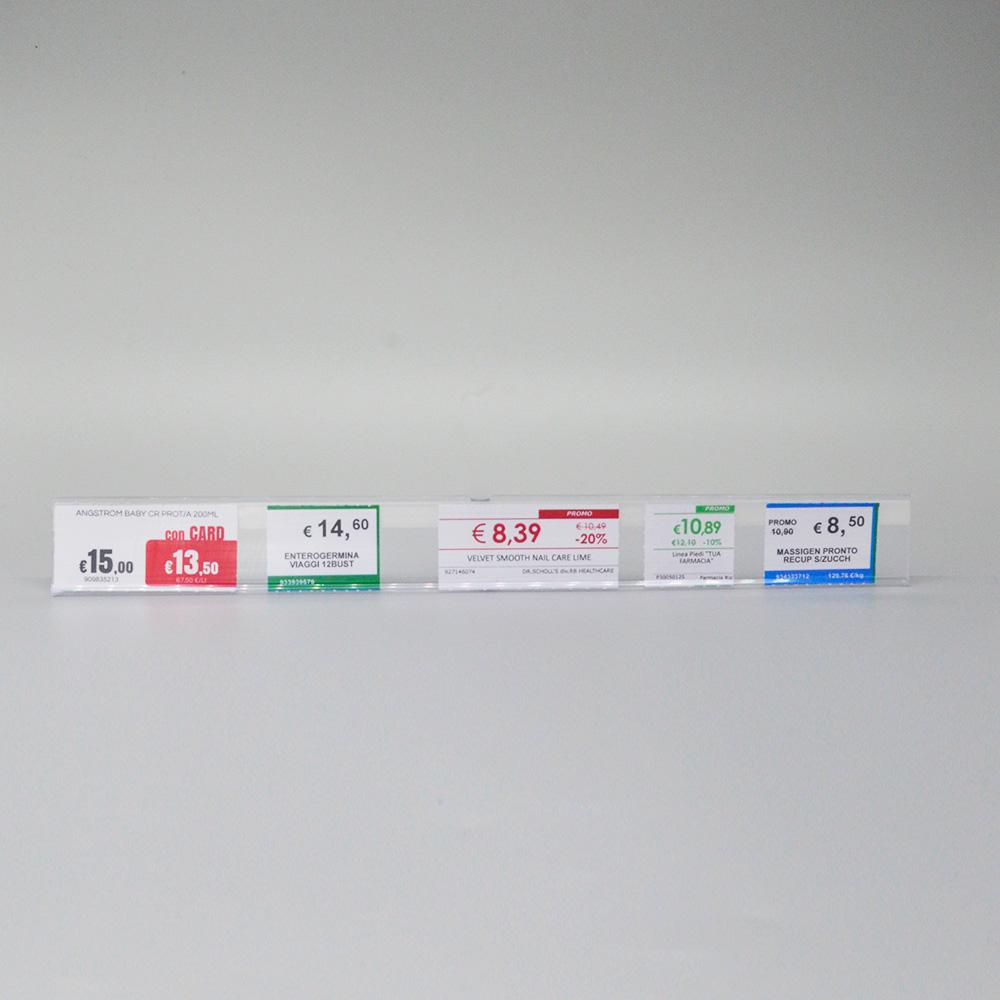 Profilo adesivo porta-etichette h 4 cm per mensole in legno e metallo 50 pz